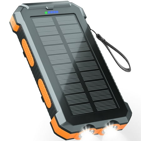 Durecopow 30000mAh Solar Charger for Cell Phone iPhone, Portable Solar Power Bank with Dual 5V USB Ports, 2 Led Light Flashlight, Compass Battery Pack for Outdoor Camping Hiking (Orange)