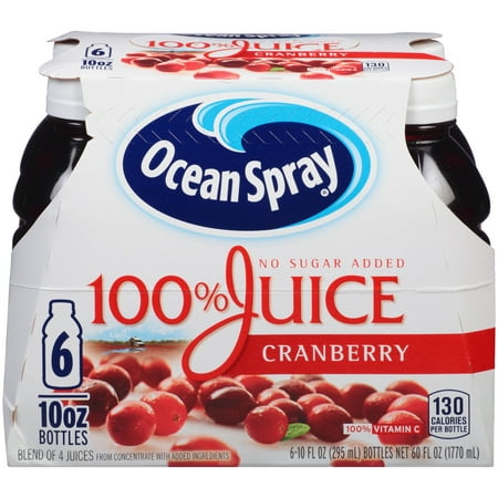 (4 Pack) Ocean Spray 100% Juice, Cranberry, 10 Fl Oz, 6