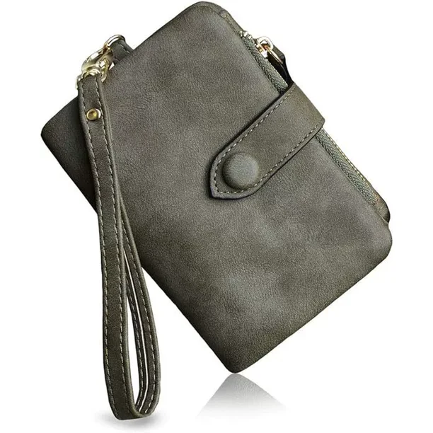 Xiao Hua Cartera corta de piel, cartera mediana, 30 % de descuento, ranura para tarjetas, cartera Zero con hebilla y cremallera, bolso de mano, verde oscuro, 1 pieza