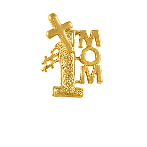#1 Mom Pin with Cross Gold Christian - Mother's Day Gifts