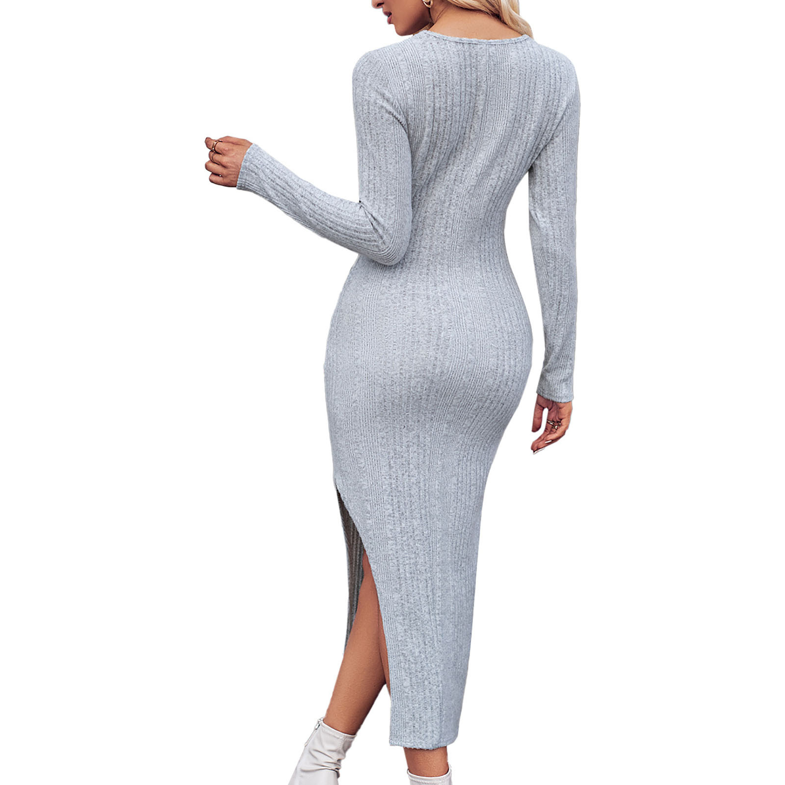 Knitted Sweater Bodycon Dress Womens Long Sleeve Cross Halter Neck