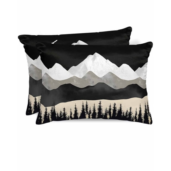 Hokiten King Size Pillow Cases Set of 2, Pillow Covers for Bed, Black Mountain Satin Pillowcases with Zipper for Hair/Skin, Pillow Protector Cover, Peaks Landscape Forest Tree 20x36 Inches
