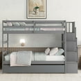 thumbnail image 2 of VLDTDRDI Twin Over Twin Pine Wood Bunk Beds with Trundle,Trundle Bunk Bed with Stairway and Storage Shelves,Bunk Bed Frame with Guardrail for Kids/Adults, 2 of 6