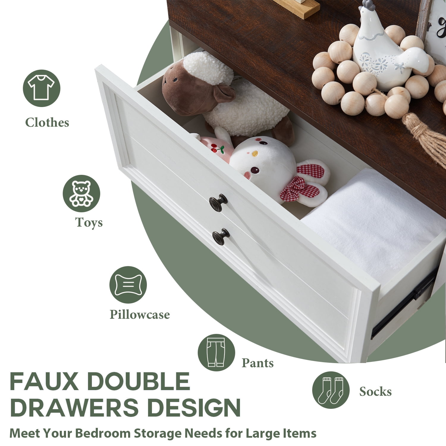 IFGET Dresser for Bedroom with 6 Drawers Tall & Large, Farmhouse Wood Dresser & Chests of Drawers