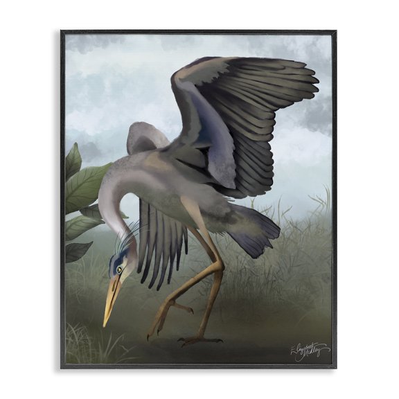 Stupell Industries Traditional Dancing Crane Portrait Black Framed Giclee Art, 16 x 20, by Elizabeth Medley