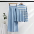 thumbnail image 2 of Usmixi Womens Sweater Outfits Set Knitted Sweater 2 Piece Outfits for Women Fashion Striped Print Irregular Hem Pullover Sweater High Waist Wide Leg Pant Sweater Lounge Sets, 2 of 7