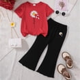 thumbnail image 2 of TAmten Girls Outfits Toddler Clothes Sweet Summer Set Short Sleeve Print T-shirts Flare Pants Kids Girls School Suit, 2 of 4