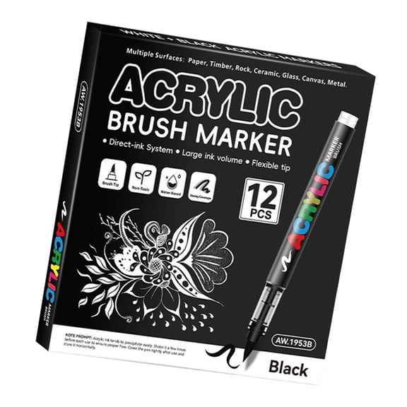 12Pcs Liquid Acrylic Paint Pen White/Black Acrylic Paint Marker with Brush Tip