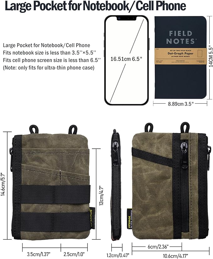 VIPERADE VE18N-OW Waxed Canvas Zipper Wallet, Slim Pocket Pouch, 3 Slots and 2 Zipper Pockets - Minimalist EDC Wallet (OD Green)