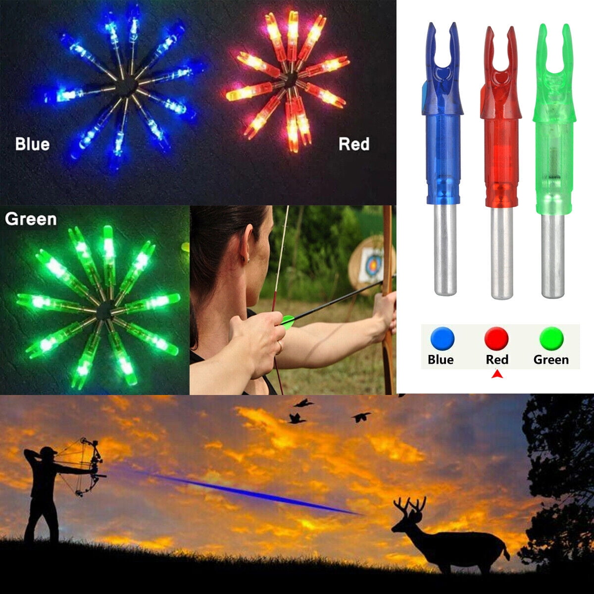 LED Lighted Nocks Archery Arrow Shooting Hunting 6.2mm Nocks Tail Set 12 PCS red
