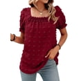thumbnail image 5 of ZXSXSY Women Swiss Dot Elastic Square Neck Puff Short Sleeve Smocked Top, 5 of 7