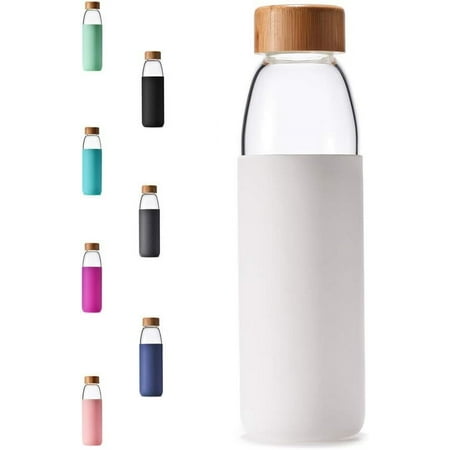 Tumis 25 Oz Borosilicate Glass Water Bottles with Bamboo Lid, BPA-FREE, Non-Slip Silicone Sleeve, and Stainless Steel Leak Proof Lid - Reusable Glass Bottle for Men and Women