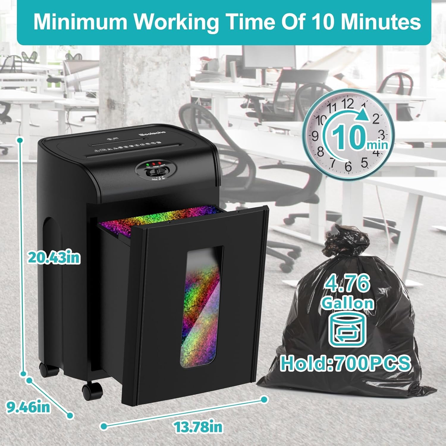 15-Sheet Cross Cut Paper Shredder – P-4 Security Level 4.76-Gallon Pull-Out Basket Shreds Paper/CD/Credit Card Jam Proof System for Office/Home