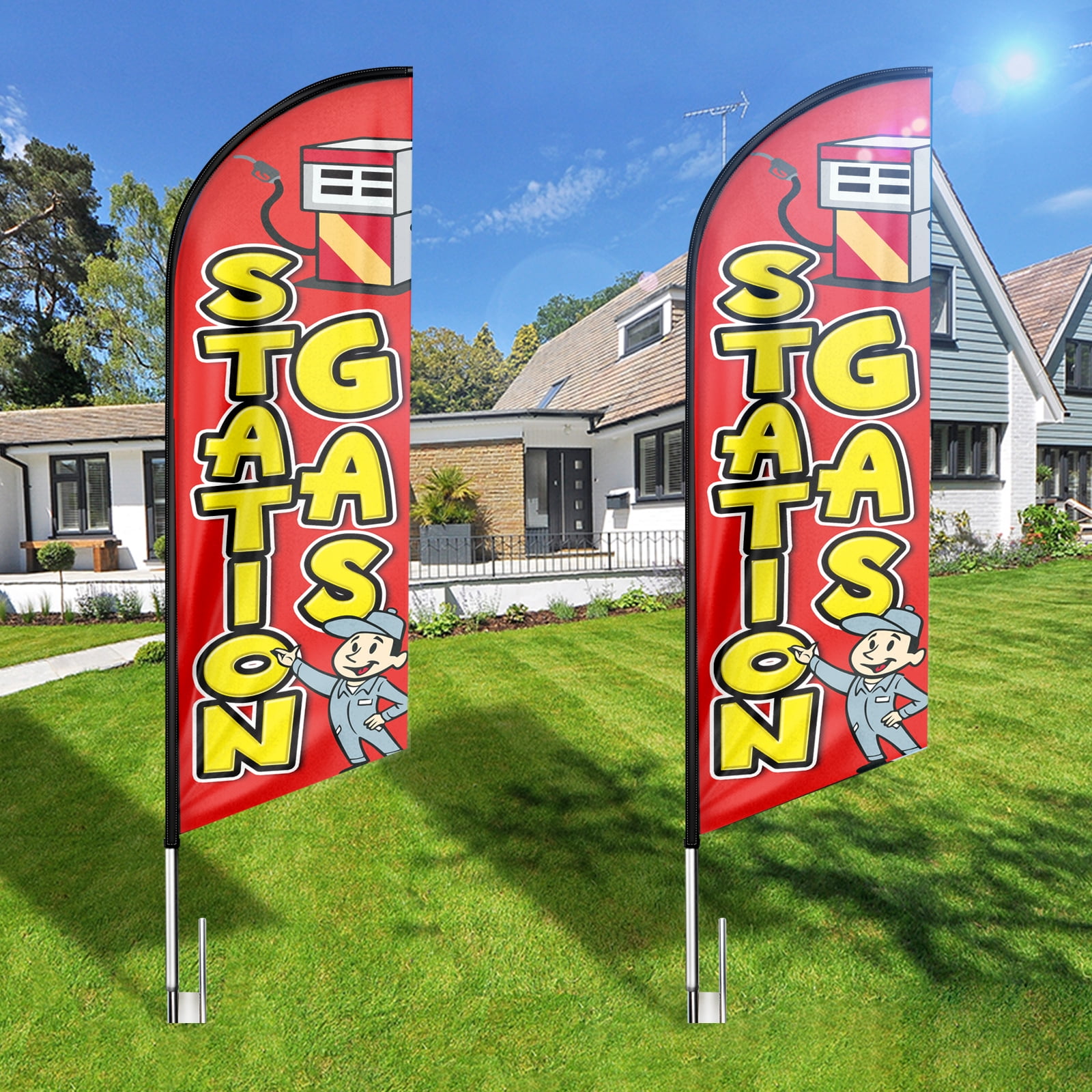 Gas Station Sign Feather Flag,8FT Gas Station outdoor advertising flag, Gas Station Business Sign,Gas Station Swooper Flag（FLAG ONLY）
