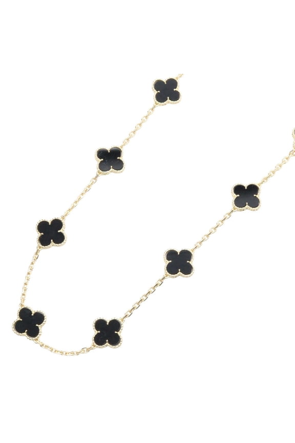 Pre-Owned Van Cleef & Arpels Vintage Alhambra 20-Motif Necklace in 18K Yellow Gold with Onyx,...