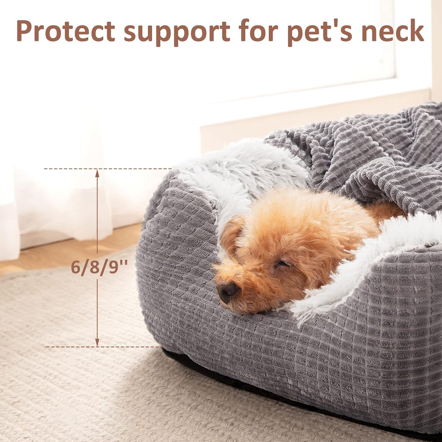 Luxury Orthopedic Dog Bed With Blanket Hood Grey 25 Inches Soft Faux Fabric