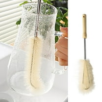 Qnjujn Small Cup Cleaning Brush, L Shape Long Handle Mini Brush for Tight Spaces, Soft Nylon Bristles for Glass Ceramic Plastic Bottles, Hanging Hole for Storage Dishwasher Safe