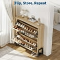 thumbnail image 5 of Shoe Storage Cabinet with 2 Flip Drawers, Freestanding Narrow Shoe Organizer with Adjustable Shelf & Metal Legs for Entryway, Hallway, Living Room, Oak, 5 of 9