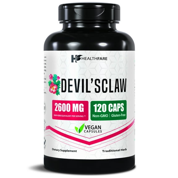HealthFare Devils Claw Root | 2600mg Herbal Supplement | 120 Vegan Capsules | Concentrated Root Extract for Joint Support | Non-GMO, Gluten-Free | Made in USA