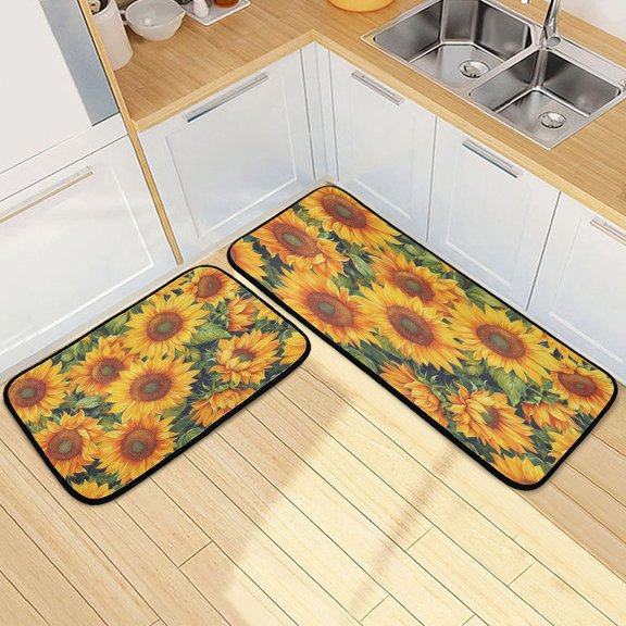 Kitchen Rugs and Mats【2 PCS】Non Skid Sunflower Creative Kitchen Mat