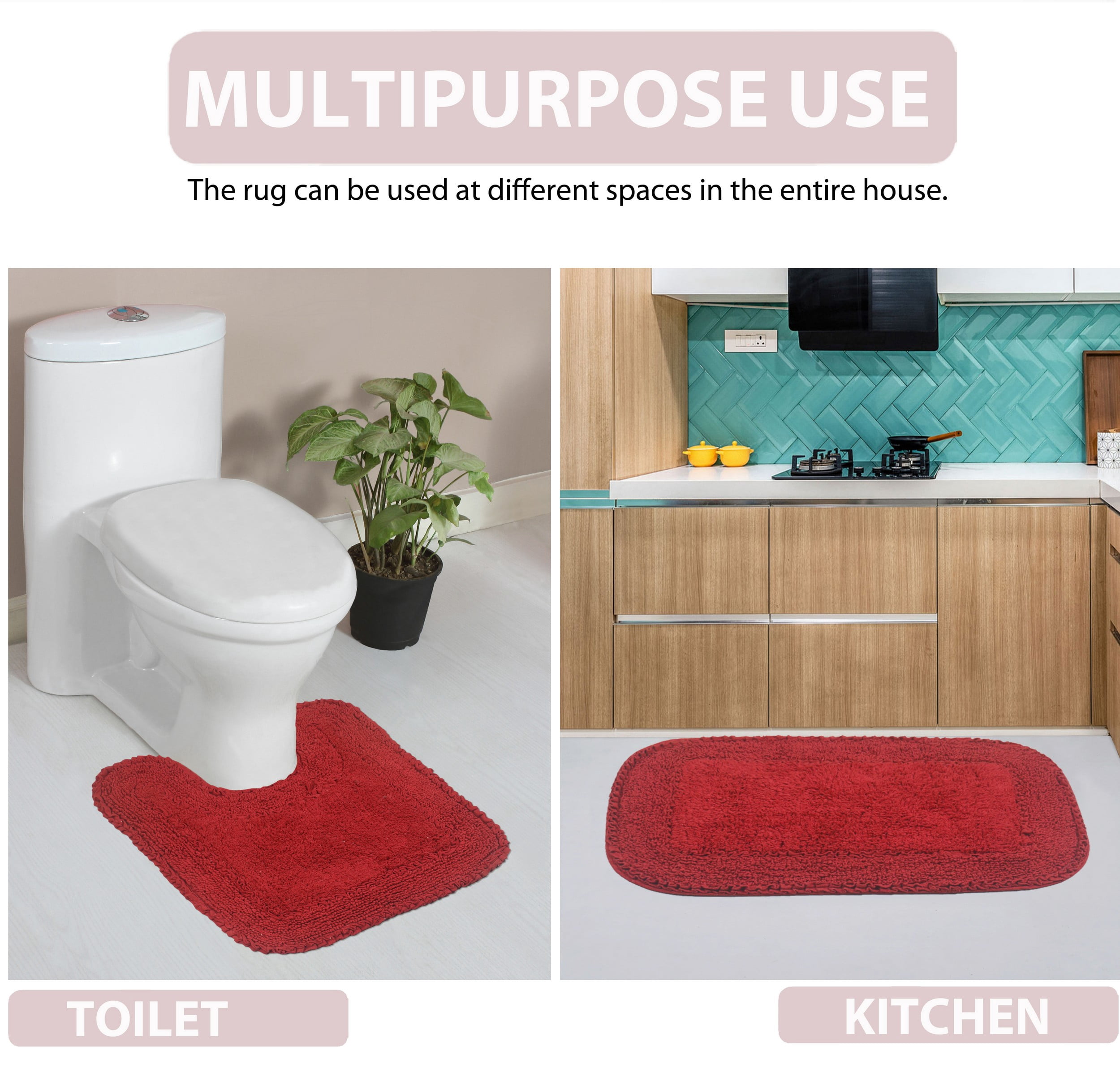 Home Weavers Radiant Collection Bathroom Rug 100% Cotton Bathroom Rugs Set, Washable Rug, Soft Cotton and Absorbent bath Rug, Kitchen Mat, Bath Rug, Bath Floor Mat Non Slip, 24"x40" Rectangle, Red