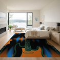 thumbnail image 3 of ODIKA 9'x12' Washable Area Rug Non-Slip, Chair-Friendly Orange Blue Rock Record Vinyl Themed Guitar Music Electric Design with Sound Waves for Dining Room, Basement, Large Office, 3 of 7