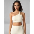 thumbnail image 4 of Women'S One-Shoulder Sports Bra - Sleeveless One Strap Low Asymmetrical Workout Yoga Tops Oat XL, 4 of 8