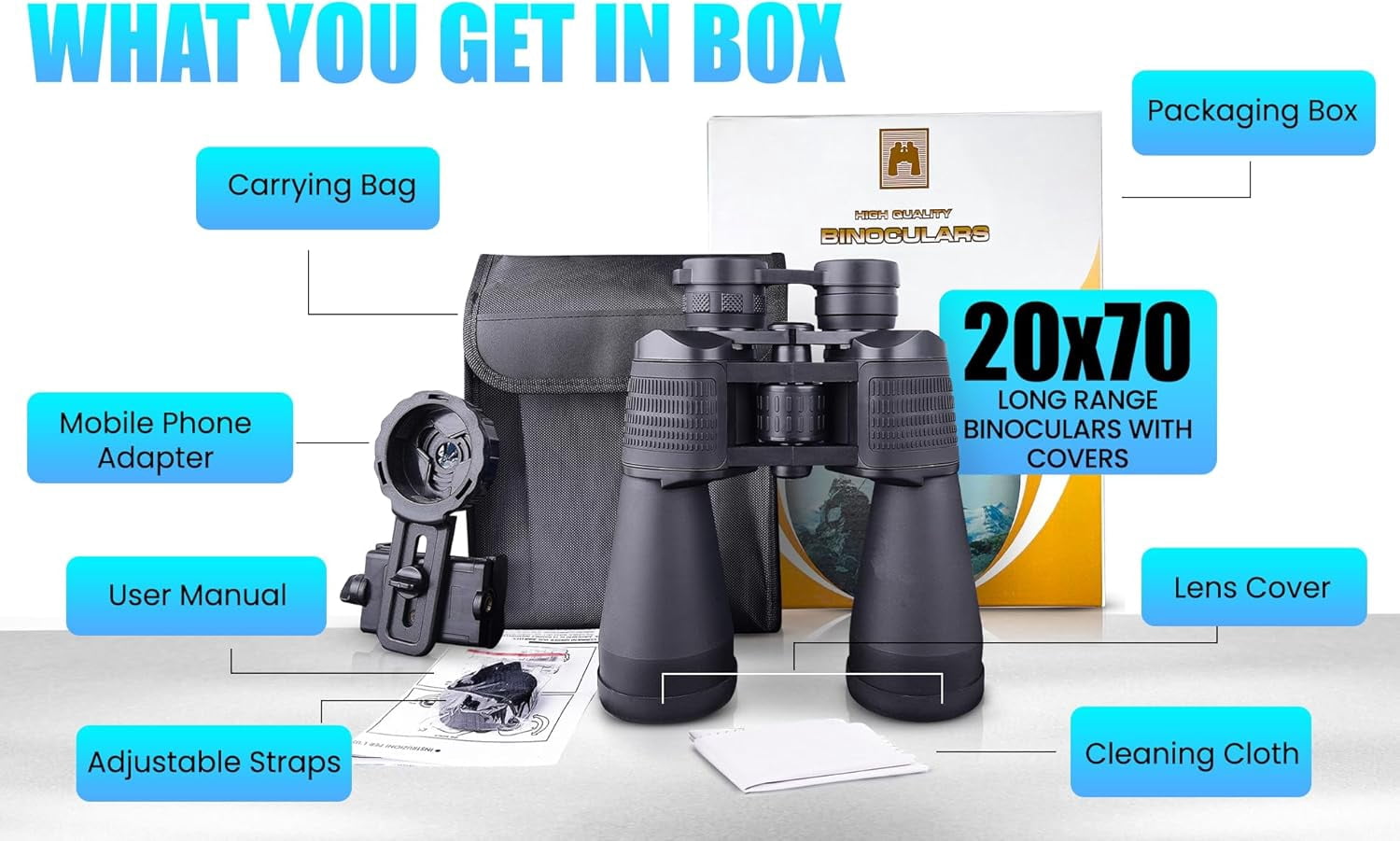 Long Range 20x70 Binoculars – High Power, FMC Multilayer Coating, Waterproof, for Bird Watching, Hunting, Sports, Stargazing