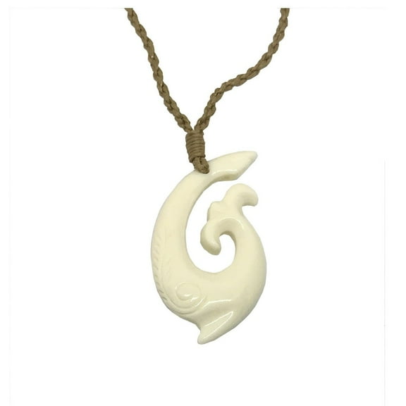 Hawaiian Jewelry Kahuna Bone Fish Hook Hand Carved Pendant Necklace From Maui Hawaii
