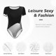 thumbnail image 4 of Balery Black White Fluid Sculpture Body de cuello redondo de manga corta para mujer Tops de manga corta Tops básicos-X-Large, 4 of 7