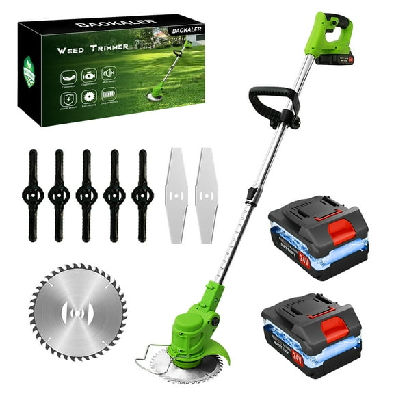Electric 650W Weed Lawn Edger, Battery Weed Eater, Weed Wacker Electric, Cordless Grass Trimmer Cutting Tool & 2 Battery, Weed Trimmer for Yards Garden, Green