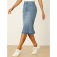 thumbnail image 4 of DARING DIVA Women's Denim Split Back Pockets Midi Jean Skirts M Light Blue, 4 of 6