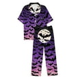 thumbnail image 6 of Feancey Halloween Pajamas Sets Women Button Down Shirt and Elatic Waist Pants Lounge 2 Piece Set Holiday Vintage Two Piece Sleepwear with Pockets Purple L, 6 of 6