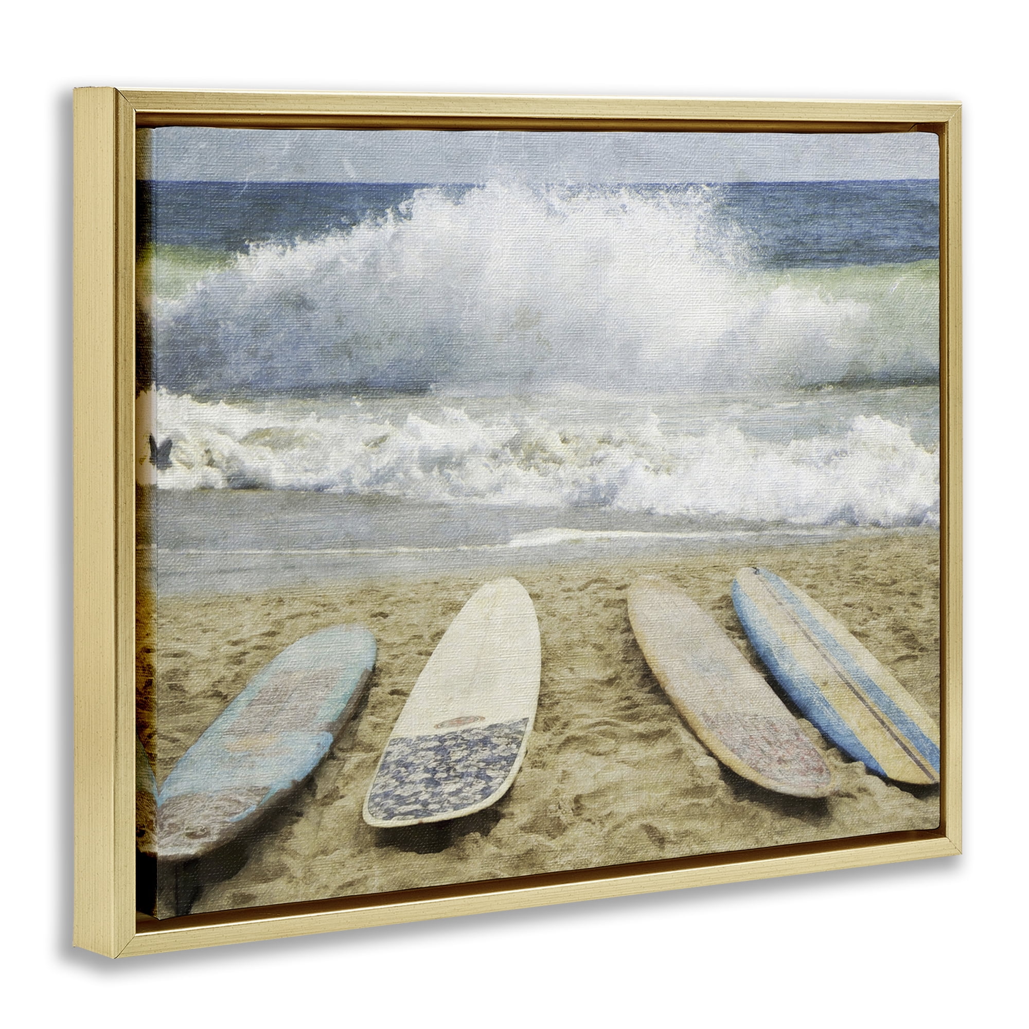 Stupell Industries Surfboards At The Ready Gold Framed Floater Canvas Wall Art, design by Grotto Studios