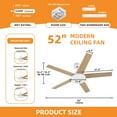 thumbnail image 4 of Craftian 52-inch Ceiling Fan with Light and Remote Control, Modern Downrod Mount Ceiling Fan with 6-Speed,5 Fan Blades - White, 4 of 8
