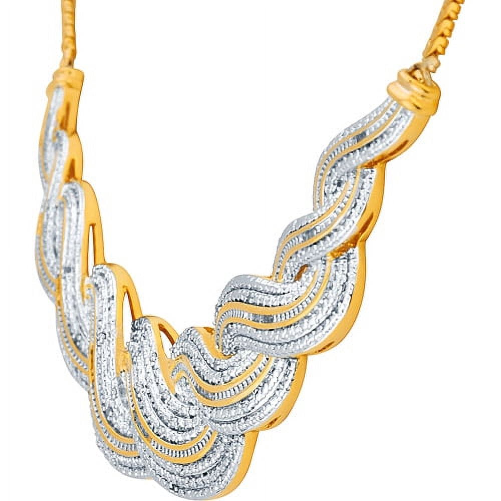 Arista 2.00 Carat T.W. Round White Diamond Gold-Tone Plated Ring, Earrings, Bangle and Necklace Set in Brass, 17" (I-J, I3)