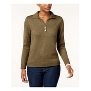 KAREN SCOTT Womens Green Textured Heather Long Sleeve Collared Sweater Petites PP