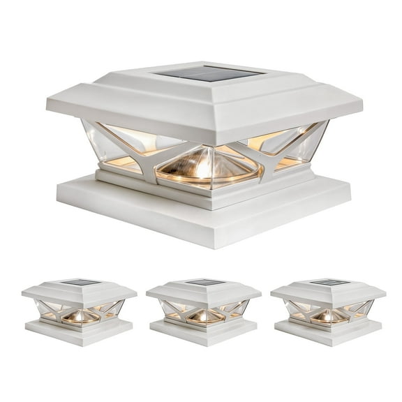 Home Zone Security 4-Pack Crown Style Solar Powered Post Cap Light, Dusk to Dawn, Adjustable Color Temperature