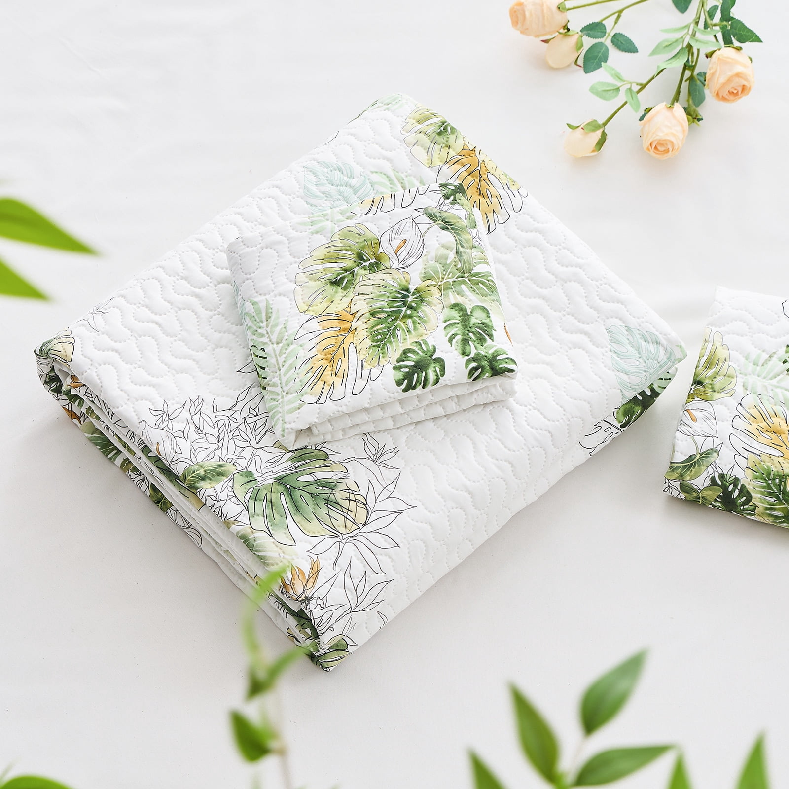 Hitime Luxury Printed Quilt Set Queen Size, Lightweight Comforter Set, Oversized Bedspread Coverlet Quilted Bedding Set, with 2 Matching Pillowcases, for All Season