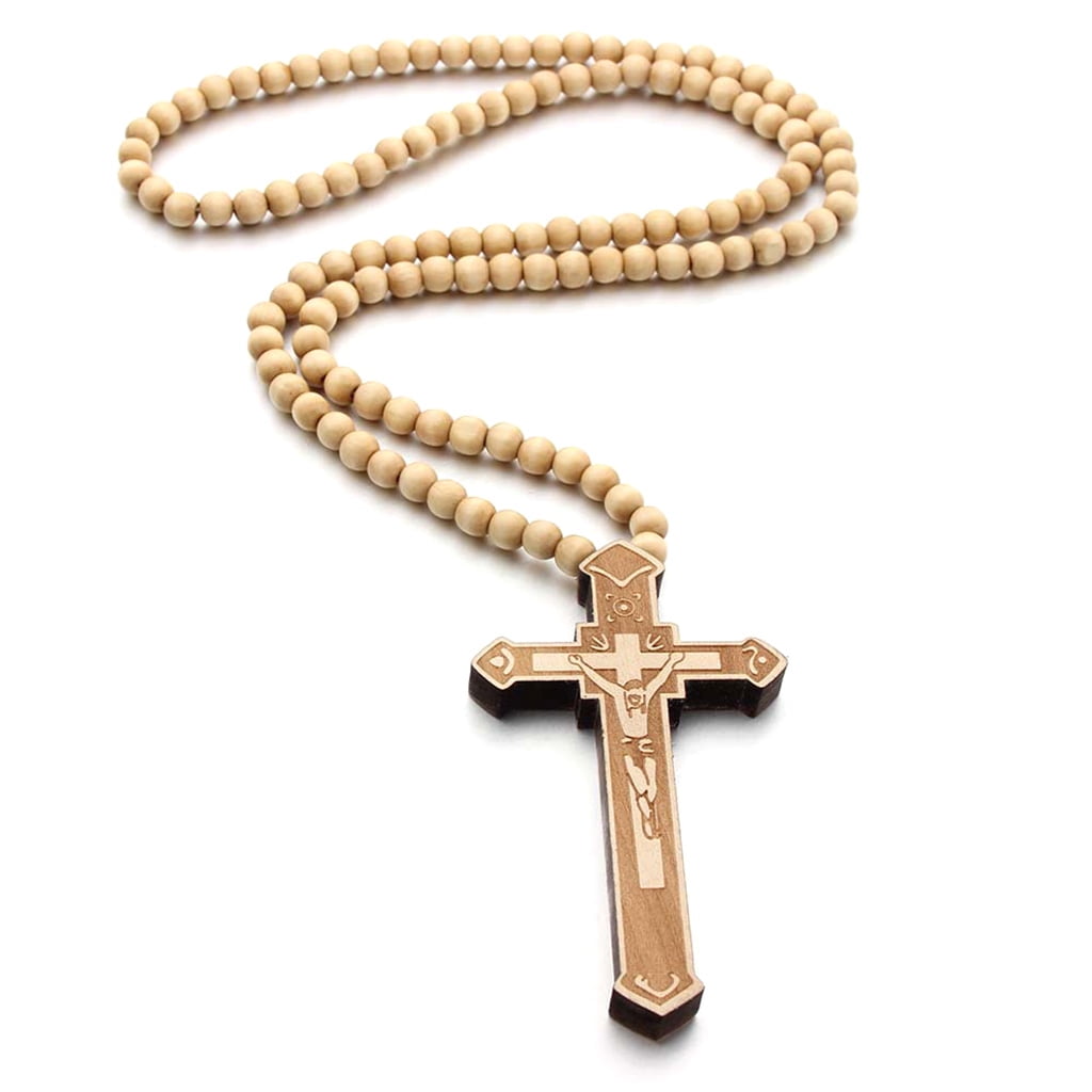 Wood Plain Latin Christian Cross Pendant for Rosary Kit, Lot of 3, 
