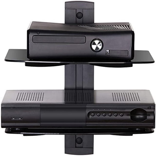 2 Tiers Av Shelf Wall Mount Shelf Black Bracket Stand for AV Receiver Component Xbox Cable Boxes Gaming Systems