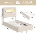 thumbnail image 2 of Homfa Twin Size Velvet Upholstered Bed with LED Lights & 2 Drawers, Storage Headboard Platform Bed Frame with USB Ports & Outlets, Off-White, 2 of 7
