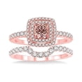 thumbnail image 2 of Double Halo 1.50 Carat Princess cut Morganite and Diamond Wedding Set in 14k Rose Gold morganite and diamond engagement ring, 2 of 3