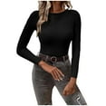 thumbnail image 2 of VSSSJ Women Ribbed Long Sleeve Crew Neck Classic Versatile Sweaters Casual Solid Color Slim Fit Basic Knit Pullover Sweater Tops Black S, 2 of 8