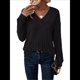 thumbnail image 1 of Camisas de Larga para Mujer, Cuello en V, Blusas Casuales de Otoño, Corte Holgado, Suéteres Ligeros, Túnicas, Ropa de Moda. Negro XXL, 1 of 6