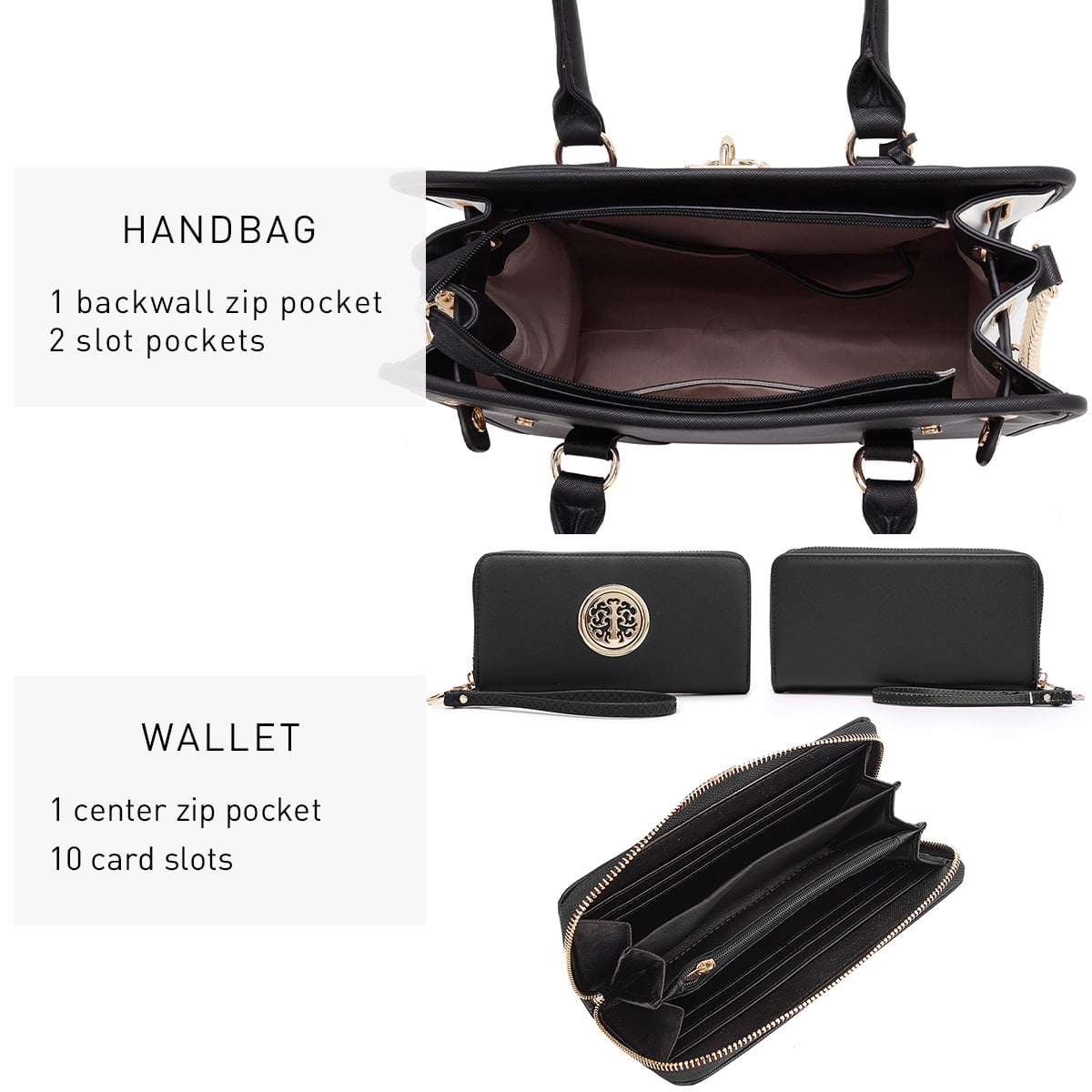 Dasein Women Handbags Purses Two Tone Satchel Bags Top Handle Shoulder Bags Work Tote with Matching Wallet