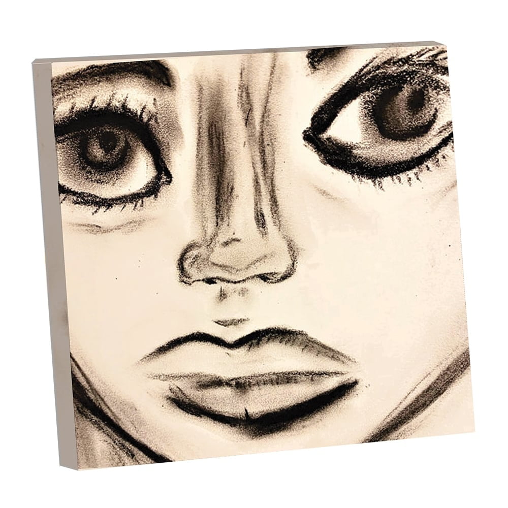 WIDE EYES IN CHARCOAL by Artist Sarah Wahl - 14"x14" Canvas Artwork - Multi-Color 20 x 30