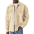 thumbnail image 2 of WTOBBY Men's Fall Flannel Shirt Corduroy Striped Long Sleeve Lapel Collar Button Front Pocket Casual Loose Fit Workwear Thermal Comfort Top,Khaki XL, 2 of 4