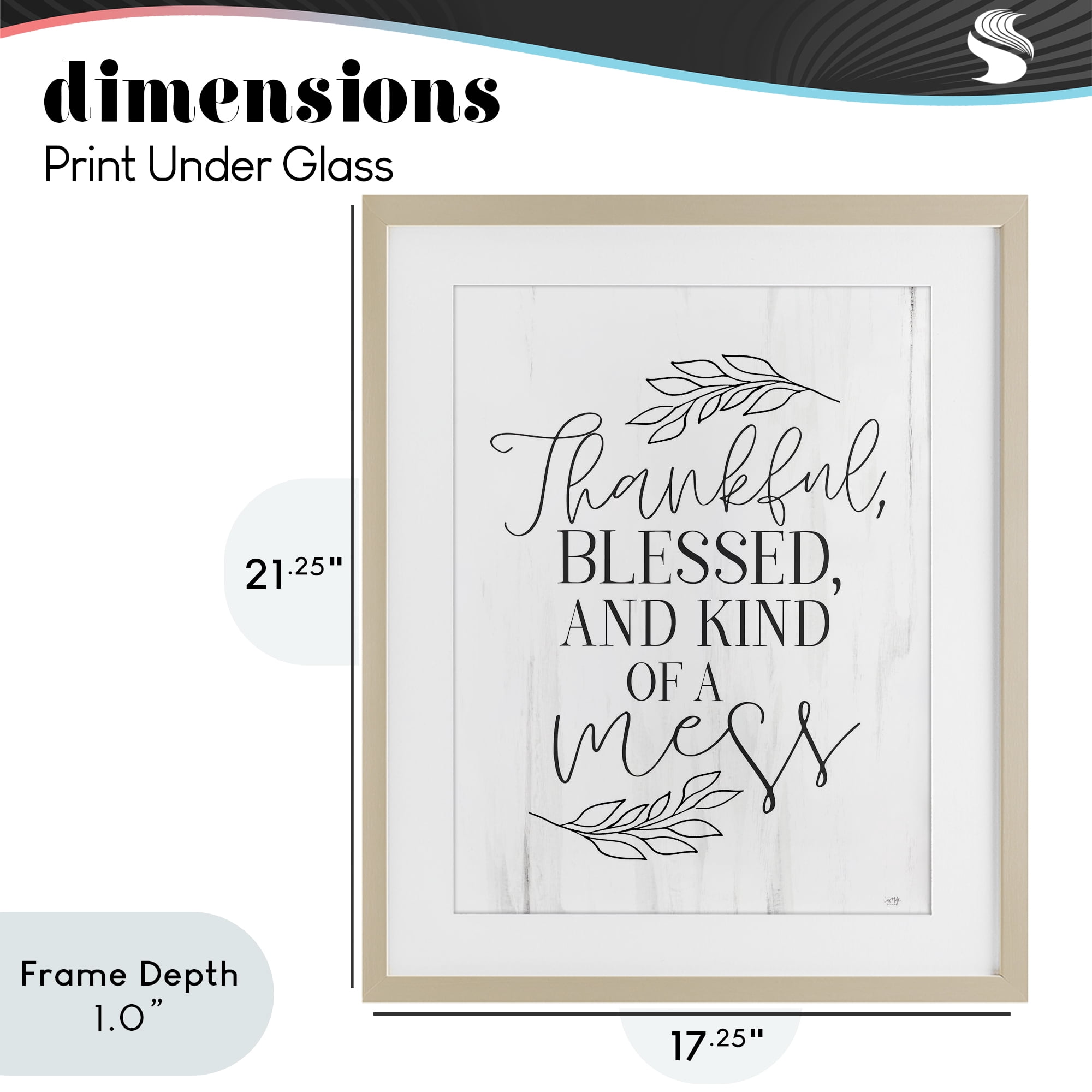 Stupell Industries Thankful Bless & A Mess Birch Framed Print Under Glass, design by Lux + Me Designs