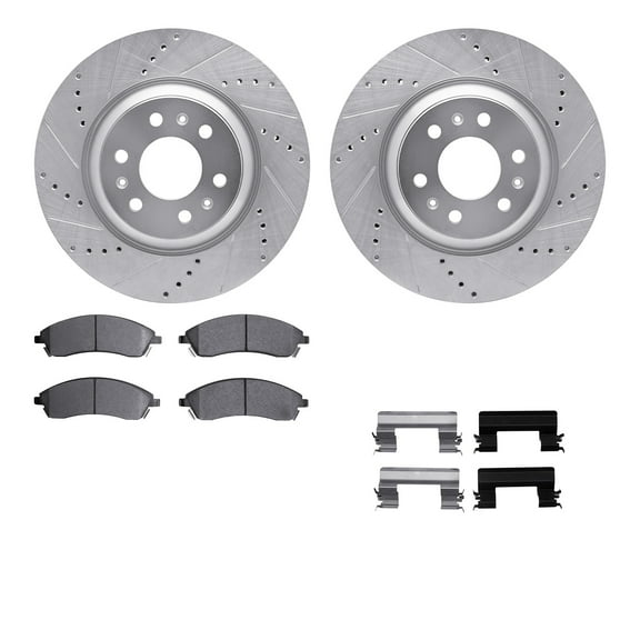 Dynamic Friction Company Front Brake Rotors-Drilled and Slotted-Silver with 5000 Euro Ceramic Brake Pads includes Hardware 7612-46029